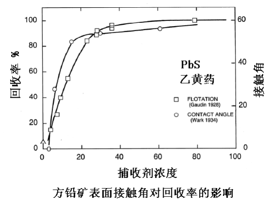 方鉛礦表面接觸角對回收率的影響